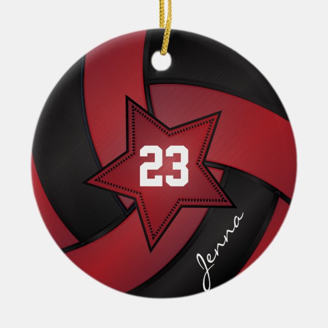 Rot und Schwarzer Star Volleyball Keramikornament (Vorne)