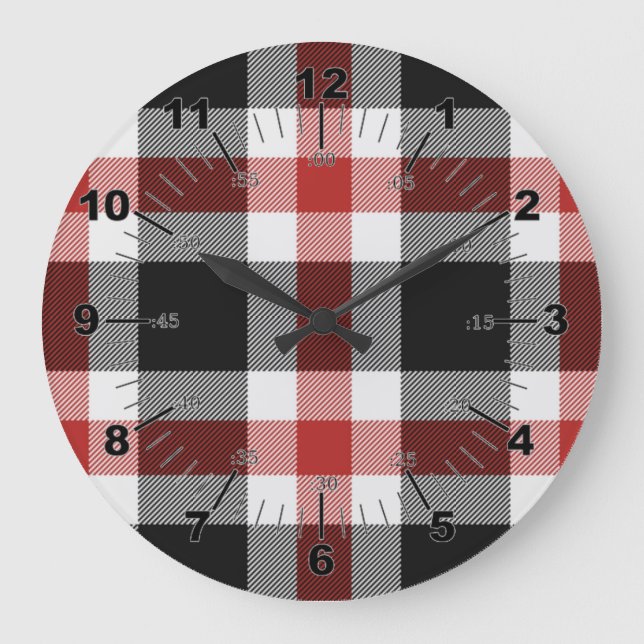 Rot und Schwarzer Tartan Große Wanduhr (Vorderseite)
