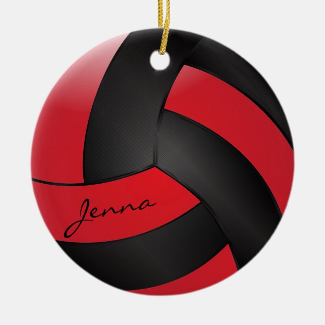 Rot und Schwarzer Volleyball | DIY Name Keramik Ornament (Vorne)