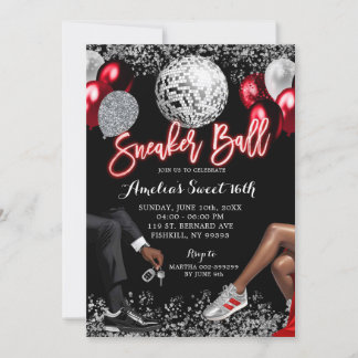 Rot und Silber Disco Sneaker Ball Geburtstag Einladung