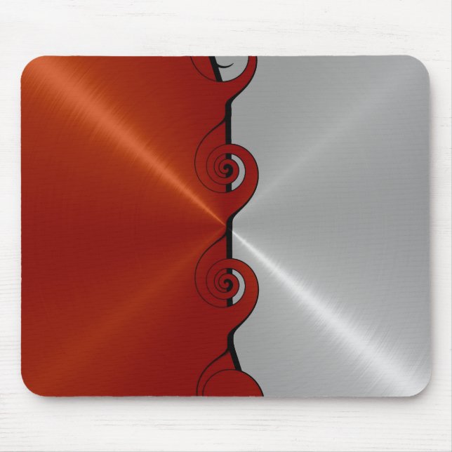 Rot und silber Edelstahl Metallwirbel Mousepad (Vorne)