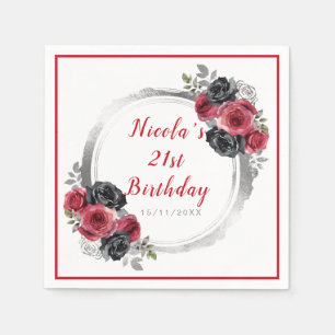 Rot und Silber Elegante Blume Geburtstagsparty Serviette