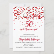 Rot und Silber Ribbon & Rot Confetti 50. Geburtsta