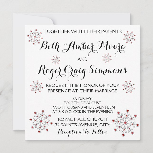 Rot und Silber Snowflake Einladung Hochzeit (Vorderseite)