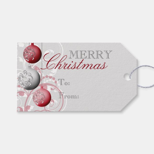 Rot und Silber Weihnachten Geschenkanhänger (Vorderseite (Horizontal))