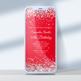 Rot und Silberner Glitzer 50. Geburtstag Einladung