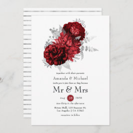Rot und Silver Floral Mr. & Mrs. Wedding Einladung
