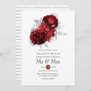 Rot und Silver Floral Mr. & Mrs. Wedding Einladung