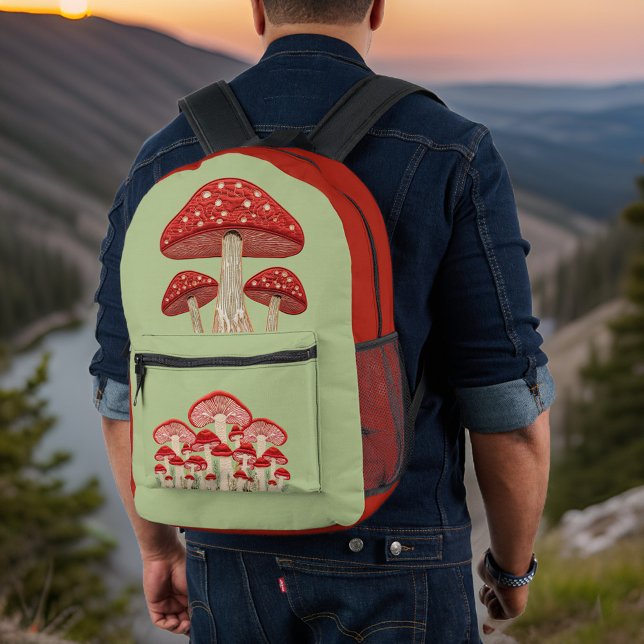 Rot und Tan Pilze und Grün Sage Bedruckter Rucksack (Von Creator hochgeladen)