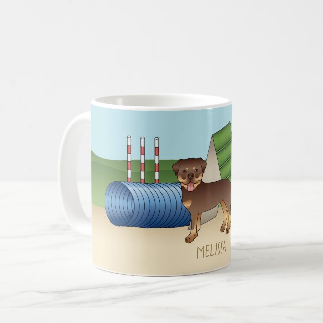 Rot und Tan Rottweiler mit Agility Kaffeetasse (Vorderseite Links)