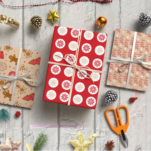 Rot und Tan Weihnachten Set 3 Geschenkpapier Set (Red and Tan Christmas set of 3 Wrapping Paper Sheet)