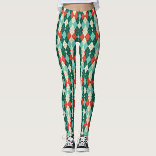Rot und Türkis Weihnachten Argyle Retro-Geometrie Leggings