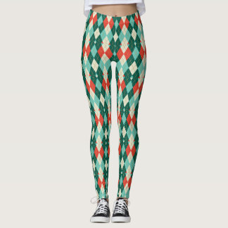 Rot und Türkis Weihnachten Argyle Retro-Geometrie Leggings