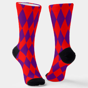 Rot und violett kariertes Harlekin-Design Socken
