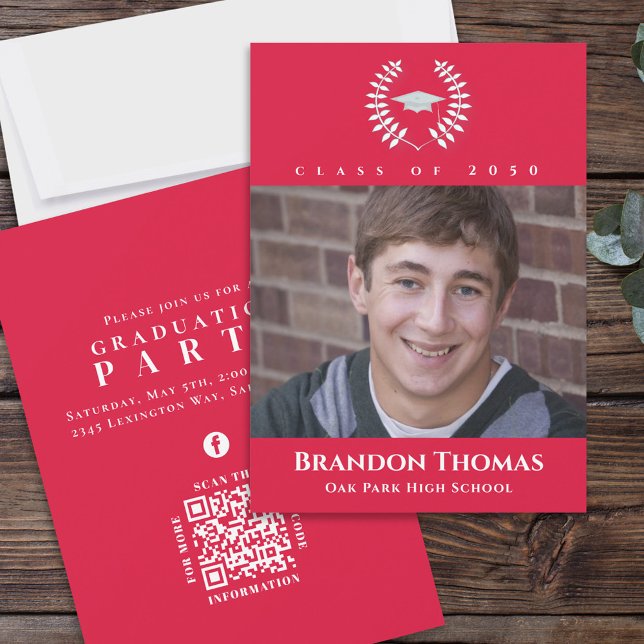 Rot und Weiß Abschluss Foto Classic Einladung (Von Creator hochgeladen)