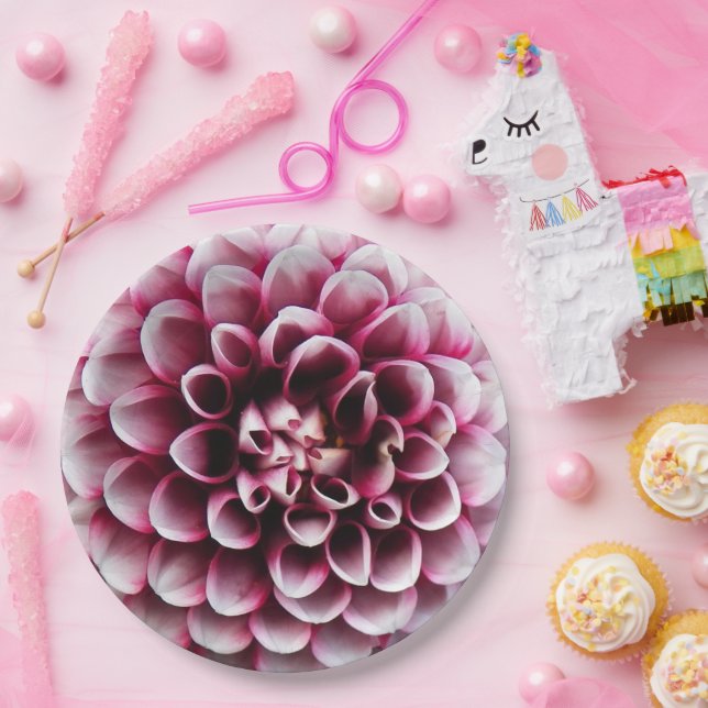 Rot und Weiß Ball Dahlia Floral Pappteller (Party)