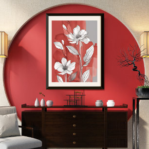 Rot und Weiß Blüten, ungerahmt Poster
