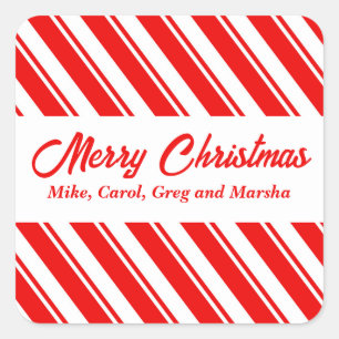 Rot und Weiß Candy Cane gestreift Custom Weihnacht Quadratischer Aufkleber