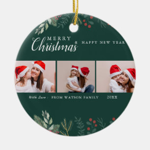 Rot und Weiß Candy Cane Holiday Foto Collage Ceram Keramik Ornament