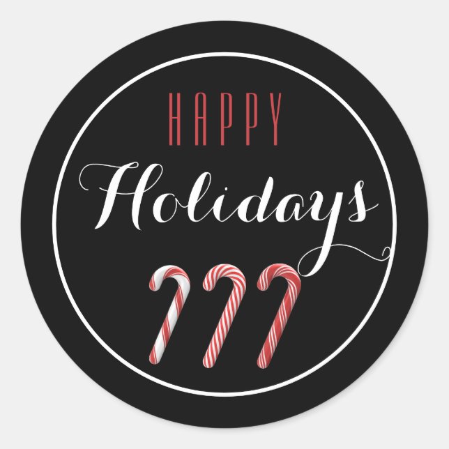 Rot und Weiß Candy Canes Happy Holiday Sticker (Vorderseite)