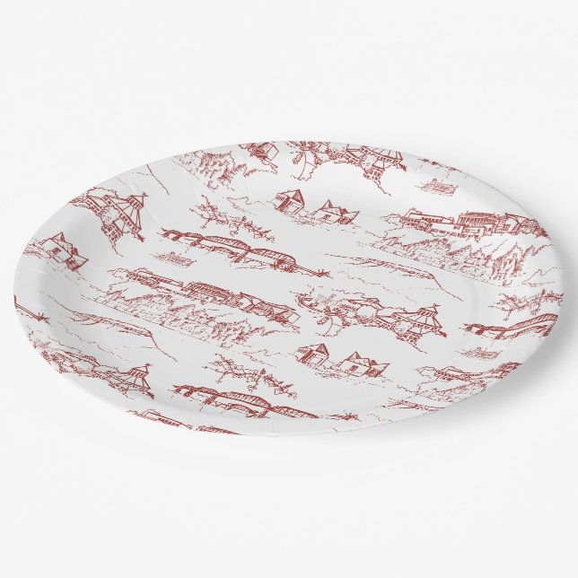 Rot und Weiß Chattanoogas Toile Pappteller (Schrägansicht)