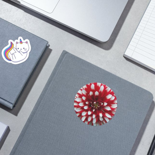 Rot und Weiß Dahlia Floral Runder Aufkleber (In Situ Book)