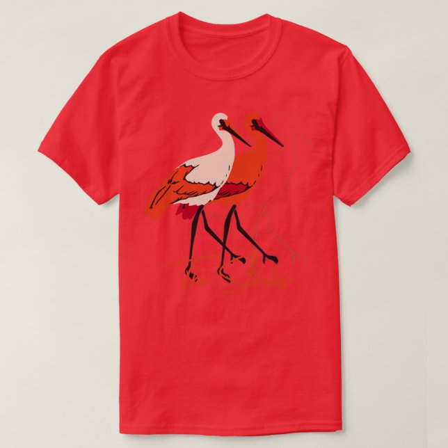 Rot und Weiß der Stork Birds T-Shirt (Design vorne)