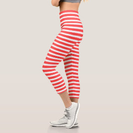 Rot und weiß, einfach, horizontal gestreift capri leggings