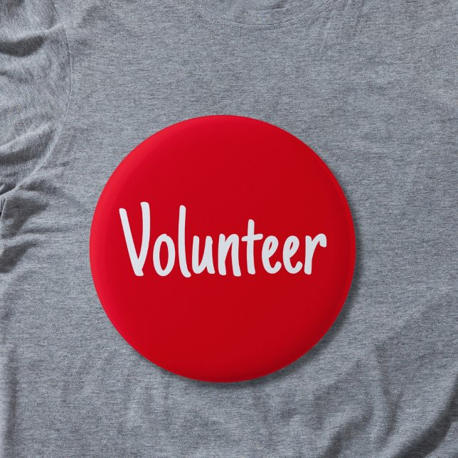 Rot und Weiß Einfache Freiwillige Button (Red volunteer pin button badge with white letters.)