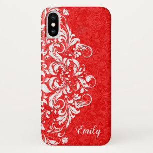 Rot und Weiß Elegante Girly Floral Lace Monogramm Case-Mate iPhone Hülle