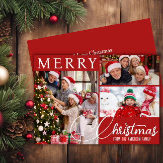 Rot und Weiß frohe Weihnachten Drei Fotos festlich