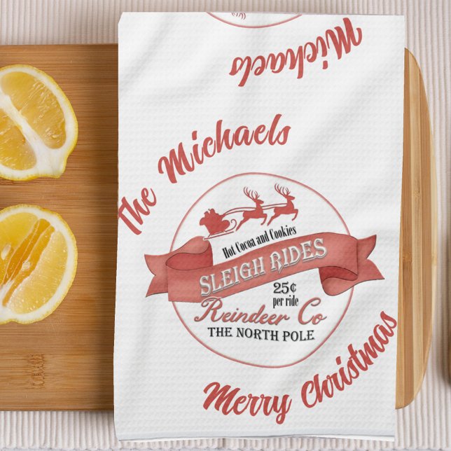 Rot und Weiß frohe Weihnachten Personalisiert Geschirrtuch (Merry Christmas custom kitchen towel. )