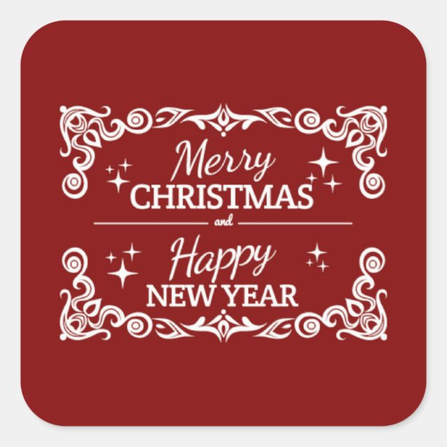 Rot und weiß frohe Weihnachten und glücklich Neues Quadratischer Aufkleber (Vorderseite)