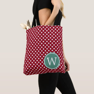Rot und Weiß gepunktet mit tiefem Teal-Monogramm