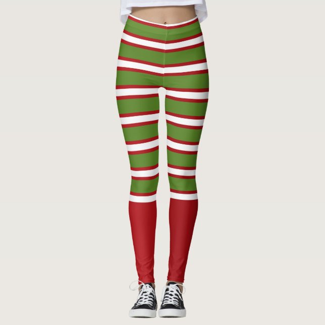 Rot und weiß gestrichene Streifen Feiertag festlic Leggings (Vorderseite)