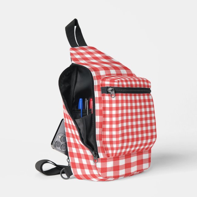 Rot und Weiß Gingham Crossbody Bag (Offen)