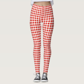 Rot und Weiß Gingham Kariert Print Leggings