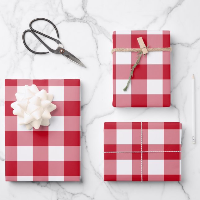 Rot und Weiß Gingham Karo Kariert Geschenkpapier Set (Vorderseite)
