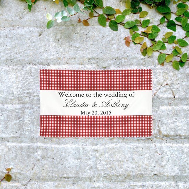Rot und Weiß Gingham Pattern Barbeque Wedding Banner (Von Creator hochgeladen)