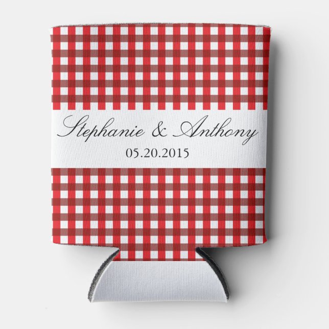 Rot und Weiß Gingham Pattern Barbeque Wedding Dosenkühler (Vorderseite)
