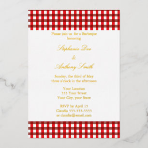 Rot und Weiß Gingham Pattern Barbeque Wedding Folieneinladung