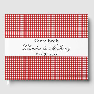 Rot und Weiß Gingham Pattern Barbeque Wedding Gästebuch