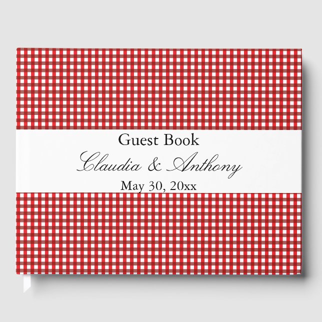 Rot und Weiß Gingham Pattern Barbeque Wedding Gästebuch (Vorderseite)