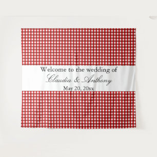 Rot und Weiß Gingham Pattern Barbeque Wedding Wandteppich