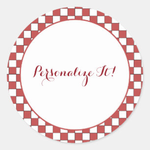 Rot und Weiß Gingham Runder Aufkleber