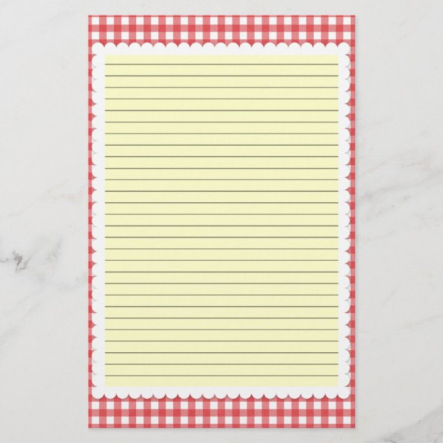 Rot und Weiß Gingham Stationery - optionale Zeilen Briefpapier (Vorderseite)