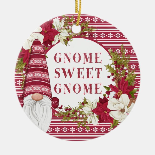 Rot und Weiß Gnome für Weihnachten im Urlaub Keramik Ornament (Vorne)