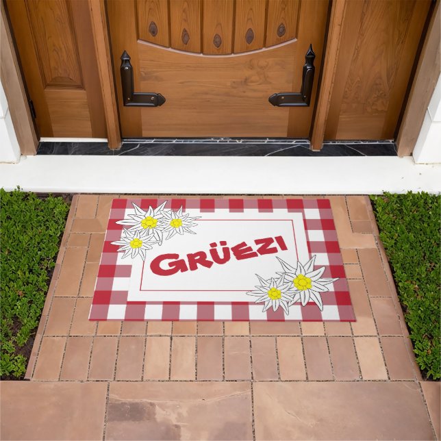 Rot und Weiß Gruezi Doormat mit Edelweiss Fußmatte (Außenbereich)