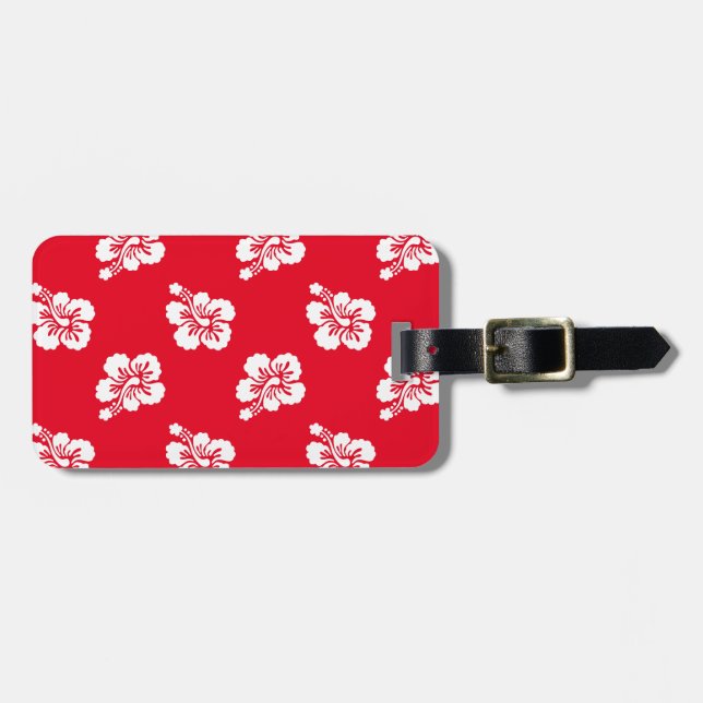 Rot und Weiß Hibiskus Blumen Gepäckanhänger (Vorderseite horizontal)