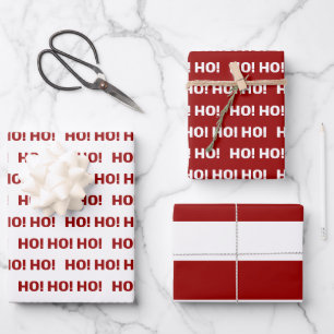 Rot und Weiß Ho Ho Ho! Streifen Geschenkpapier Set